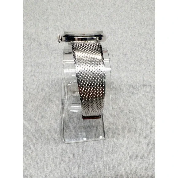 Vtg Fantasia Womens Swiss Movement Watch Silver Tone 28mm Black Oval Dial 1970's - Picture 5 of 10